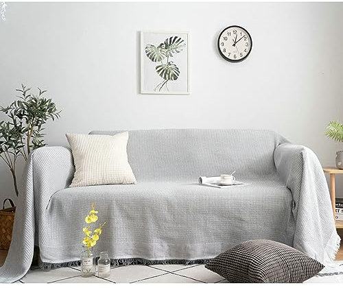 Bishilin Sofabezug Ecksofa Modern, Sofa Überzug 3 Sitzer 180x300CM Hellgrau mit Quasten Couchbezug Eckcouch Katzenschutz Universal