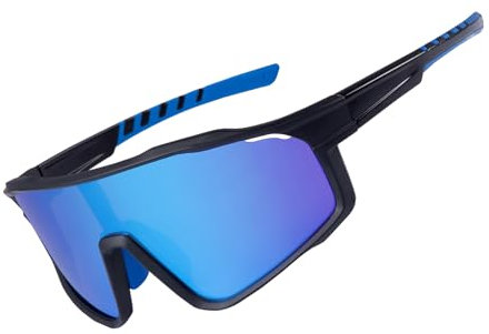 OKH Polarisierte Radfahren Sonnenbrille für Männer und Frauen Outdoor Sport UV400 Fahren Angeln Mountainbike Brille (Schwarzer Rahmen Blaue Linse)