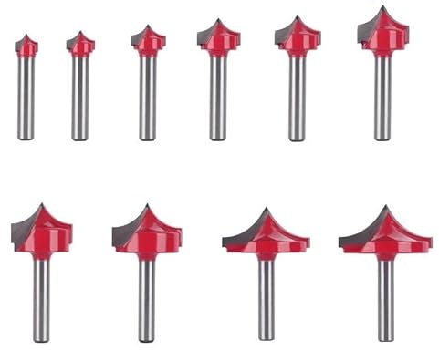 TAOMENJS 10pcs Point Cutting Round-Over Groove Router Bit, 6mm Shank, 8-32mm Cutting Diameter, 2 Flutes, Carbide Tipped, Ideal for Woodworking