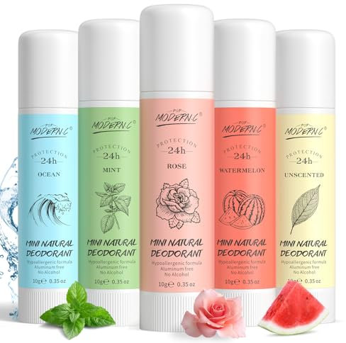Deo-Stick für den Körper – 5er-Pack Mini-Deos im Set, lang anhaltender Schutz, Deo-Stick und Antitranspirant, reine Frische, natürliche Inhaltsstoffe und aluminiumfrei, ideal für Urlaub und Reisen
