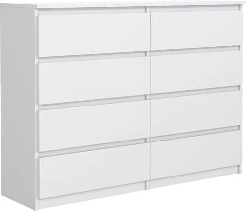 Tesconcept Kommode mit 8 Schubladen 140cm Weiß Matt, Sideboard Schrank, Mehrzweckschrank Regal Wohnzimmer Schlafzimmer Möbel | 140x100x33cm | Spanplatte Plattenstärke 16mm4