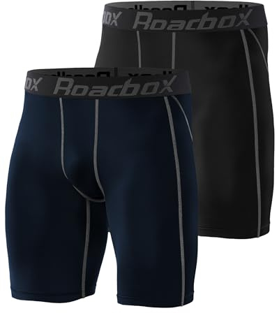 Roadbox Compression Shorts Men, 2 Pack Base Layer Shorts Quick Drying Sports Underwear Tights Leggings Running Gym Cycling