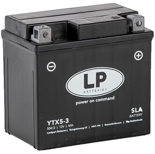 LANDPORT Batterie LTX5-3 SLA 12V 4Ah kompatibel für Aprilia SR50, Peugeot Speedfight 1 2 3 4, Simson S53, S83, SR50, SR80, Vespa PK 50 200, Yamaha DT 125