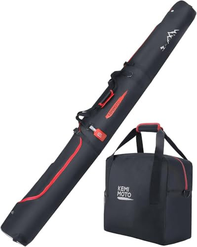 KEMIMOTO Skitasche und Skischuhtasche Combo, Stiefeltasche für Ski bis 200cm, 25L Skischuhtasche für Skiausrüstung, wasserdichte Skisack mit Lüftungsgitter, Robuste Skibag für Skifahren