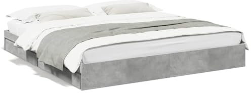 Hommdiy Betten mit Schubladen,Holzbett Stauraumbett Bettgestell mit Lattenrost Betongrau,180 x 200 cm