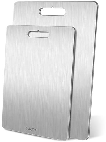 Tagliere in acciaio inox Bangbobi, 2 pezzi - tagliere alimentare bifacciale per carne, frutta e verdura - robusto, facile da pulire, igienico