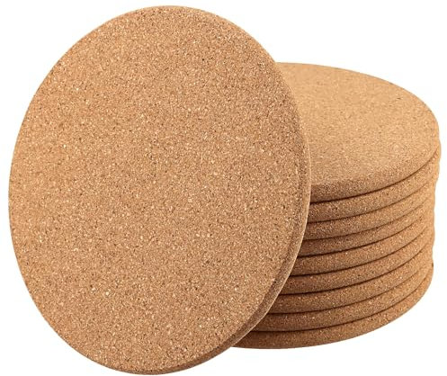 SOUJAP 10 PCS Cork Plant Coasters, 8 Inch Round Soft Cork Trivet for Cup Drink Plant