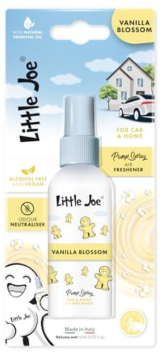 Little Joe Profumo Spray 60 ml Aroma Vaniglia con oli essenziali naturali. Senza alcool e vegano. Senza alcool e vegano. Lunga durata. Perfetto per auto, casa e ufficio.