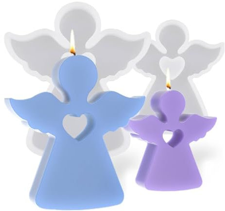 EIYVPRA Stampi per Candele in Silicone 3D a Forma di Angelo - 2 Pezzi per Innaffiare, Stampi per Candele