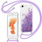 Xiltlly Cover per iPhone 6/iPhone 6s con Cordino, Trasparente Glitter Liquido Custodia con Collana Laccio Regolabile, Antiurto Antigraffio Silicone Brillantini Protettiva Case con Tracolla, Viola