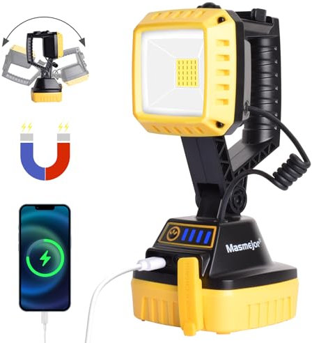 MASMEJOR Foco LED Recargable, Foco Portátil LED 4400mAh con 3 Modos de Luz & Rotación de 150°, 1500LM Luz de Trabajo Recargable & 4 Imanes Potentes, Ideal para Camping, Trabajo, Reparación