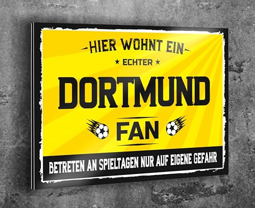 Metallschild Aluminiumerbund Lustiger Spruch Deko Artikel Sport Verein Geschenkidee Männer Club Fußball Fan in verschiedenen Größen Personalisiert (Dortmund Fan (ohne Personalisierung), 45x30 cm)