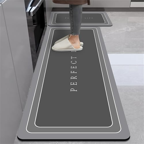 Highdi Alfombra Cocina Diatomita Absorbentes, Exquisita Moderna Alfombra Cocina Lavable Antideslizante, Secado Rápido Alfombra de Cocina, Súper Absorbente Alfombra Baño (50x200cm,Negro)