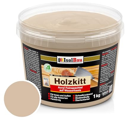 Isolbau - Holz-Spachtelmasse 1 kg - Holzspachtel Holzkitt Außen und Innen - Holz-Reparaturspachtel - Holzreparaturmasse - Holz-Fertigspachtel - Schnelltrocknend - Eiche Dunkel (Nr. 20)