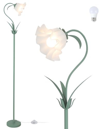 Stepeak Grün Stehlampe Wohnzimmer, Blume Lampenschirm Stehlampe mit LED Glühbirne, Maiglöckchen Blumenlampe, Flower Floor Lamp, Modern Leselampe Stehleuchte für Schlafzimmer, Kinderzimmer, Büro