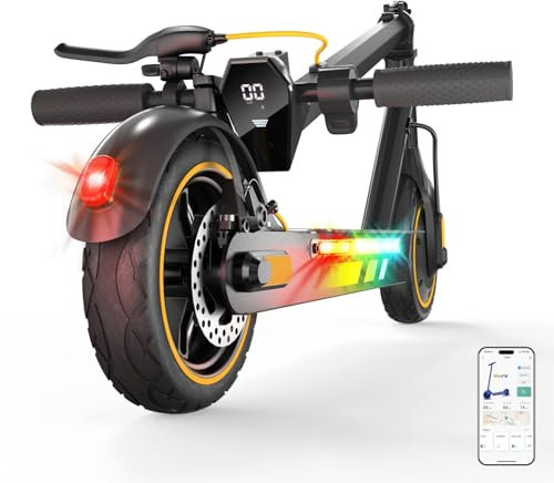 Patinete Eléctrico Adultos Plegable, Scooters Eléctricos 10 Neumáticos, Velocidad Máxima 25 KM/H, Batería 36V 15Ah, Autonomía 35-45 KM, Carga de 120 kg, App de Control, Amarillo