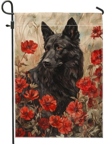 Gartenflagge für Frühling und Sommer, Motiv: schwarzer Hund, rote Mohnblumen-Dekoration, Hofflaggen, doppelseitige Jute, Outdoor-Rasendekoration, Tierliebhaber, Heimdekoration, 30,5 x 45,7 cm