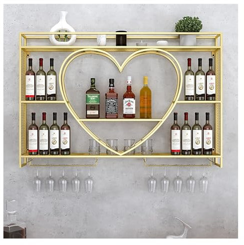 Wandmontiertes Weinregal mit LED-Licht, schwimmende Barregale, Weinregal mit Weinglashalter, Ausstellungsregal für Alkohol, Weinaufbewahrung, Barschrank