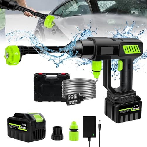 Hidrolimpiadora Portátil Inalámbrica 21V 980PSI, Incluye Boquilla 6 en 1 + Manguera 5m + Pistola Profesional para Lavar Coches, Jardines y Superficies Exteriores (1 batería y 1 Cargador)