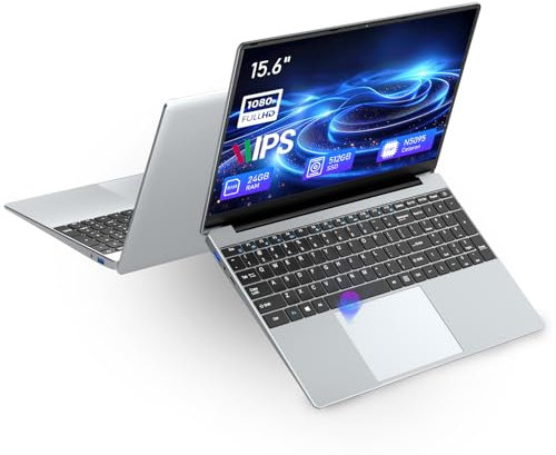 Ordinateur Portable 15,6 Pouces Win 11 PC Portable 24Go RAM 512Go SSD, Laptop Celeron N5095 Quad Core,FHD 1920 x 1080, Rétroéclairé Touch ID, Wi-FI 5, Bluetooth 4.2, USB 3.0 * 2