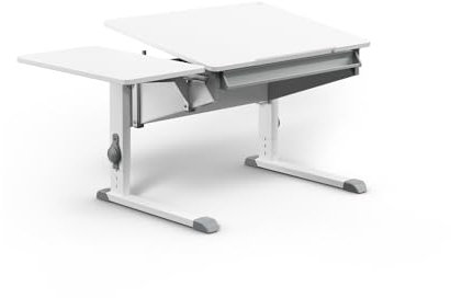 Moll Bandit (CP) mit Side Top | Kinderschreibtisch höhenverstellbar | mitwachsend, ergonomisch & neigbar für aufrechtes Sitzen | ideal für Schulkinder | Schreibtisch weiß | Made in Germany