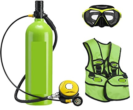 2L Tauch-Atemschutzmaske, Tauchausrüstung, Aluminiumflasche, Gasflasche, Erwachsene, Schwimmen, Schnorcheln, Schnorchel, Restdruckmessgerät(Green,A)