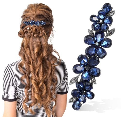 Shimmeroo Blumen Haarspange Strass Haarspangen Damen Französische Hochzeits Hair Clip für Frauen und Mädchen(Blau)