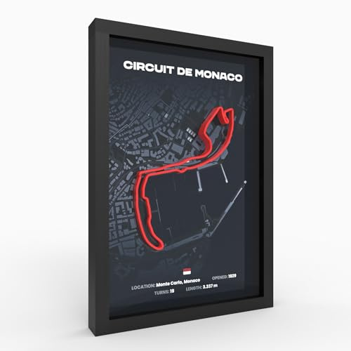 Monaco 3D Poster im Holzrahmen I A3 I Hochwertiger 3D Druck I 2000dpi | 280g Papier I 3D Rennkunst als Deko für Wand I Büro & deinen Schreibtisch oder als Geschenk I Acrylglas-Front