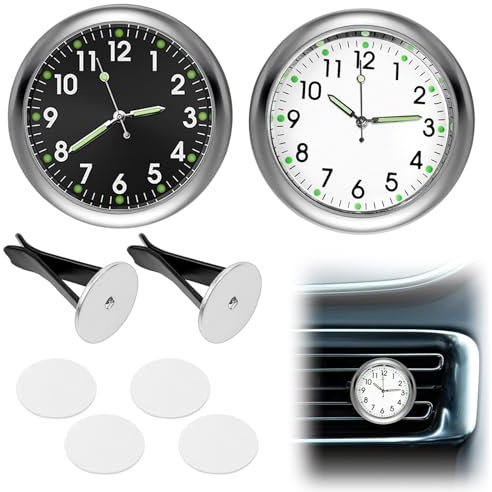 2 Stück Auto Uhr Digital, Simsky Armaturenbrett Uhr zum Kleben oder mit Lüftungsschlitz Clip, Leuchtende Digitaluhr für Auto Innendekoration, Kompakt und Universell, (Schwarz, Silber)