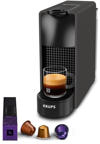NESPRESSO KRUPS Essenza Mini Schwarz Matt Original Kapselmaschine XN110N | Kaffeemaschine, ultrakompaktes Design, 25 Sek. Aufheizzeit, 2 Tassengrößen, 19 Bar Druck