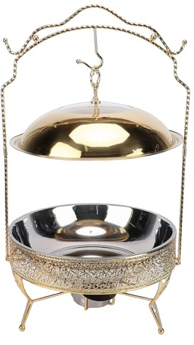 Haofy Chafing Dishes, Edelstahl, Rund, 8 L, Buffet-Speisewärmer mit Hängendem Deckel, Löffel für Catering, Veranstaltungen, Partys