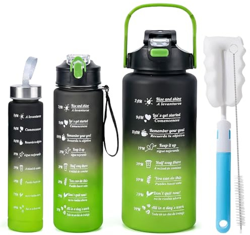 Weal4All 3 Pack Sports Water Bottles with Straws and Handle, 2L Large Plastic Drinking Bottle for Kids Adults Gyms School Home Office Outdoors, BPA Free & Leakproof