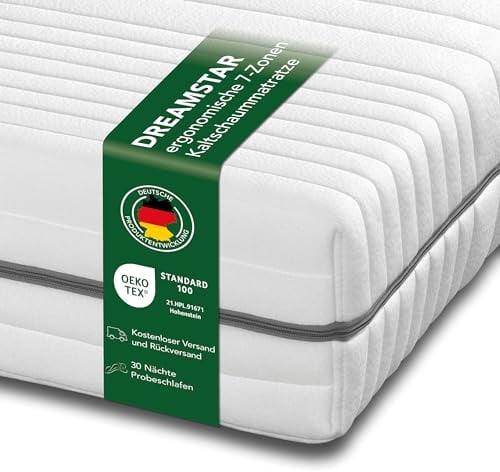 DREAMSTAR Kaltschaummatratze Vital Silber XXL 24 cm hoch |Ergonomische 7-Zonen Matratze 120x200 cm H2 | Hypoallergen & Antibakteriell | Bezug abnehmbar & waschbar | Öko-TEX® | (24cm, 120 x 200 cm)
