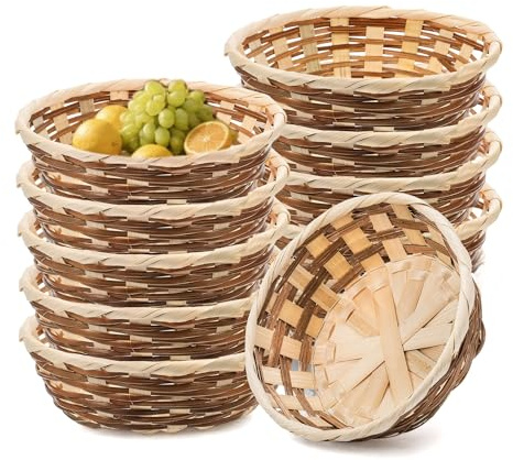10pcs Small Bamboo Bread Baskets, 17x6cm Stylish Food Baskets Round Woven | Handmade Natural Bamboo Bread Bin, Bread Basket Food Basket for Hamper Kitchen Supermarket Restaurant