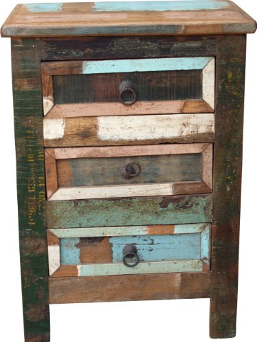 GURU SHOP Antiker Bunter Schubfachschrank, Nachtschrank - Modell 10, Braun, 60x43x32 cm, Kleine Schränke