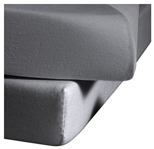 fleuresse Jenny C klassisches Jersey-Spannlaken, 100% Baumwolle, mit praktischem Rundumgummi, Fb. Steingrau, Größe 150 x 200 cm, auch passend für 140/160 x 200