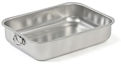 Steel Pan SP11160, Plat à Four, Plat à Lasagne, Plat de Cuisson rectangulaire, Poignées latérales rabattables, 25 x 19 cm, Tout INOX, Made in Italie