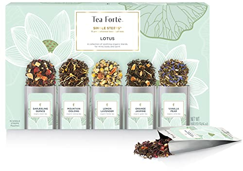 Tea Forte Single Steeps Tea Sampler, Lotus, 15 Pouches
