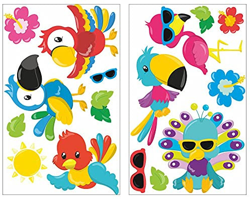 Samunshi® 16x Wandtattoo Exotische Vögel Set Wandbilder Kinderzimmer Deko Junge Wandtattoo Kinderzimmer Mädchen Wandsticker Kinderzimmer 2x 27x43cm
