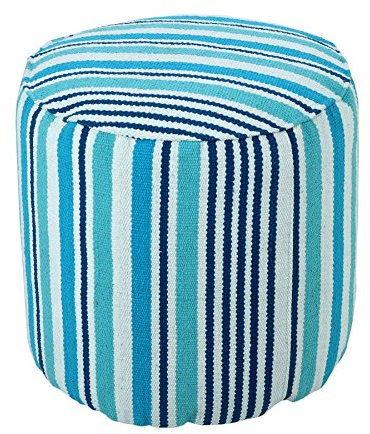 HOMESCAPES Aqua and Blue Striped Circular Beanbag with Polystyrene Ball Filling - 45 cm round x 40 cm tall
