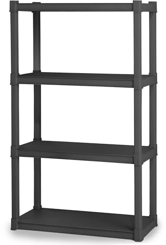 Sterilite 4 Shelf Unit, Heavy-Duty Shelving Storage and Utility Rack - Standing Plastic Organizer Shelves for Kitchen, Bathroom, and Garage