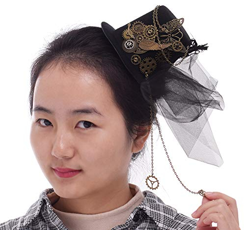 BLESSUME Mini Steampunk Hut Party Hut Tanzen Cocktail Feder Schleier Haar Clip