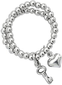 Beau Soleil Jewelry 925 Sterling Silber 2 Schmuck-Ringe Kugelringe mit Schlüssel und Herz Anhänger Charm (58 (18.5))