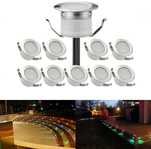 Lot de 10 RGB Spot Encastrable Exterieur Dimmable pour Terrasse Bois, Etanche IP67,Ø31mm Spot Led Extérieur Encastrable, 0,6W DC12V, Spots LED Encastrable pour Chemin d'escalier Plafond