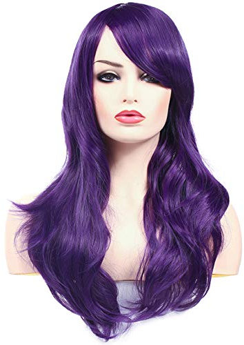Morvally Perücke, 58 cm, lang, gewellt, hitzebeständig, glattes Haar, mit Pony, für Cosplay, Halloween, Partys