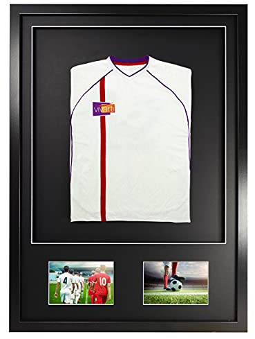 Vivarti Infant 3D Double Aperture Frame 50x70 – Black Frame with Black Mount & Backing Card – Infant Shirt & Photo Display Memorabilia