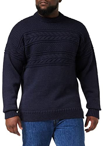 Crew Neck Guernsey Sweater, Navy, XXL
