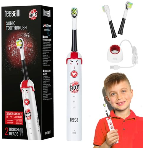 Teesa Sonic Junior Schallzahnbürste Elektrische Schallzahnbürste für Kinder Kinderzahnbürste Zahnbürste (Boy Schallzahnbürste)