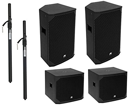 OMNITRONIC PA Set AZX aktiv L | 2x AZX-118A PA-Subwoofer aktiv 400W, 2x AZX-215A 2-Wege Top aktiv 350W inklusive 2x Distanzstange