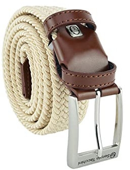 Sergio Tacchini Cintura Elastica Intrecciata, Uomo Donna, Con Inserti in Vera Pelle, Scatola Regalo
